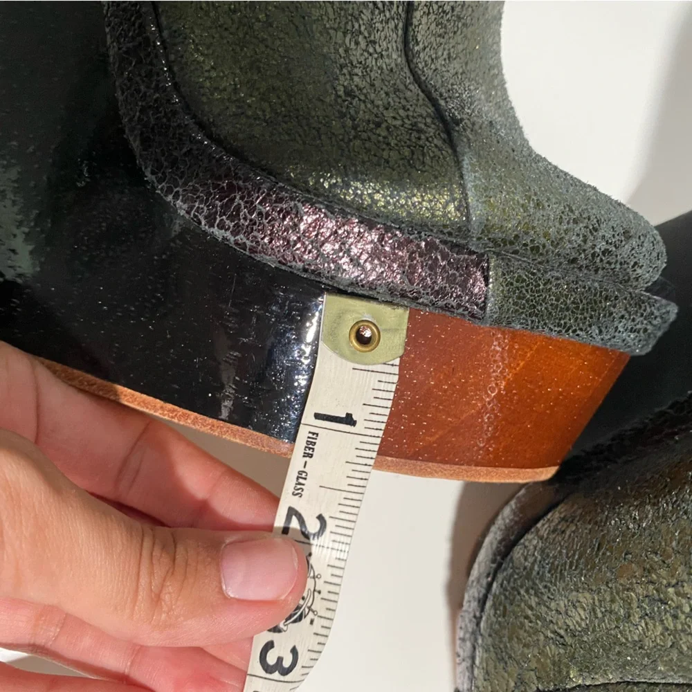 Finsk Leather Metallic Wooden Platform Heel 36 - Picture 11 of 11